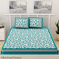 UniqChoice Floral Japuri Printed 120 TC 100% Cotton Double Bedsheet with 2 Pillow Cover,Turquoise(UCEBD107)-thumb1