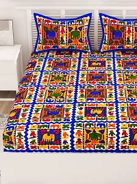 UniqChoice Rajasthani Traditional Printed 144 TC| 100% Cotton| Double Bedsheet| Bedsheet with 2 Pillow Cover| Blue-thumb3