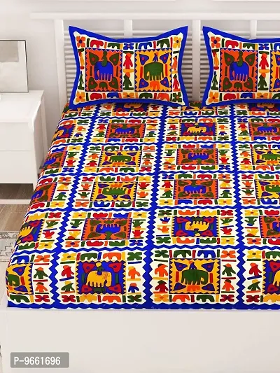 UniqChoice Rajasthani Traditional Printed 144 TC| 100% Cotton| Double Bedsheet| Bedsheet with 2 Pillow Cover| Blue-thumb4