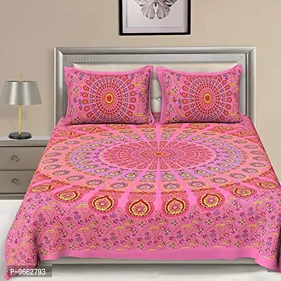 UniqChoice Cotton Round Print Double Bedsheet with 2 Pillow Cover - Pink (215 x 240 cm)