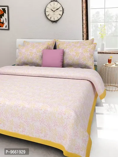 UniqChoice Jaipuri Print Rajasthani Tradition 210 TC Cotton Double Bedsheet with 2 Pillow Covers - Yellow-thumb0