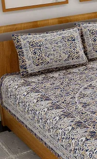 UniqChoice Blue Color 100% Cotton Jaipuri Traditonal Double BedSheet with 2 Pillow Cover,Bluebatikpaisley_D-thumb1