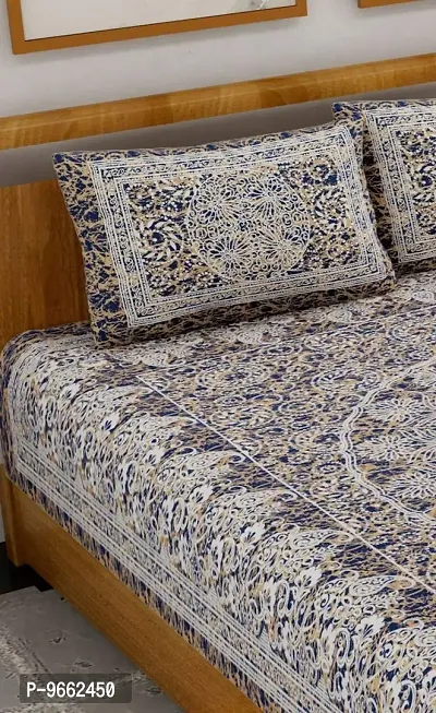 UniqChoice Blue Color 100% Cotton Jaipuri Traditonal Double BedSheet with 2 Pillow Cover,Bluebatikpaisley_D-thumb2