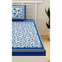 UniqChoice 100% Cotton Blue Color Jaipuri Single bedsheet with 1 Pillow Cover,1+1_Single_Angurbal_Blue-thumb3