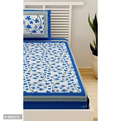 UniqChoice 100% Cotton Blue Color Jaipuri Single bedsheet with 1 Pillow Cover,1+1_Single_Angurbal_Blue-thumb4