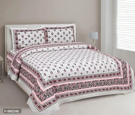 UniqChoice 180 TC Pink Color Floral Printed King Size Bedsheet with 2 Pillow Cover (ELEG-19-Pink)-thumb0