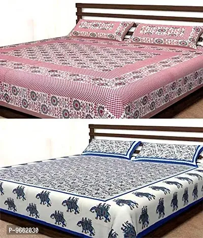 UniqChoice Sanganari Traditional 144 TC Cotton 2 Double Bedsheets with 4 Pillow Covers - Multicolour