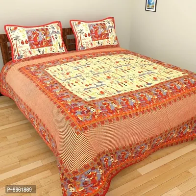 UniqChoice Jaipuri Print 100% Cotton Rajasthani Tradition King Size Double Bedsheet with 2 Pillow Covers (Red Color)