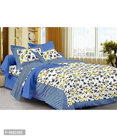 UniqChoice Blue Color 100% Cotton Jaipuri Traditonal Double BedSheet with 2 Pillow Cover,bluestarang_D
