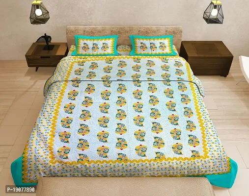 Comfortable Cotton 120-159 Queen Bedsheet with Two Pillow Covers-thumb0