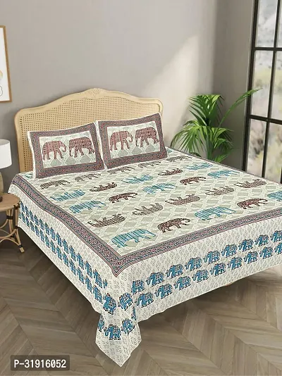 Comfortable Cotton Printed King Size Bedsheet with 2 Pillow Covers-thumb0