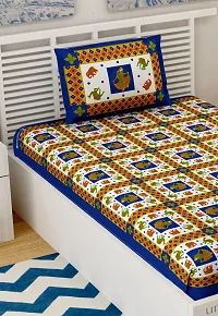 UniqChoice 144 TC Cotton Designer Printed Single Bedsheet with 1 Pillow Cover (Blue)-thumb2