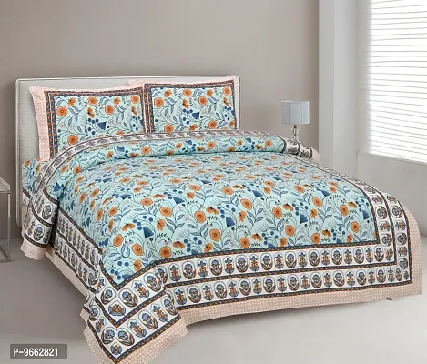 UniqChoice 180 TC SkyBlue Color Floral Printed King Size Bedsheet with 2 Pillow Cover (ELEG-35-Skyblue)