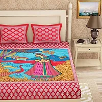 UniqChoice Cotton Traditional Print Double Bedsheet with 2 Pillow Cover - Red (215 x 240 cm)-thumb1