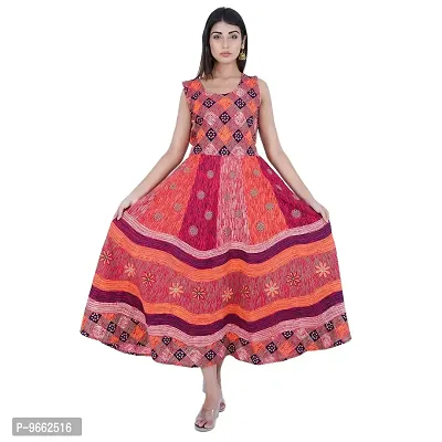 UniqueChoice Presents Red Color Jaipuri Printed Long Women's Maxi one Piece Dress Free Size-thumb5