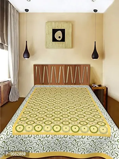 UniqChoice 100% Cotton Yellow Colour Saganari Printed Single Bedsheet.