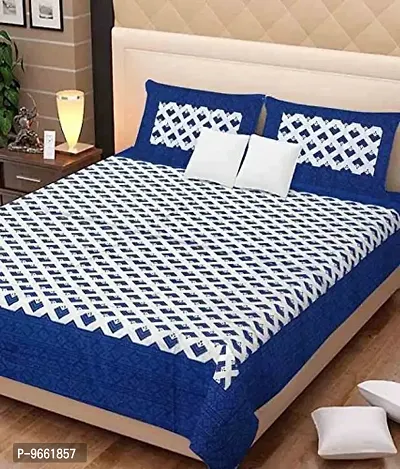 UniqChoice Floral Japuri Printed 120 TC 100% Cotton Double Bedsheet with 2 Pillow Cover,Blue(MUCD_129)