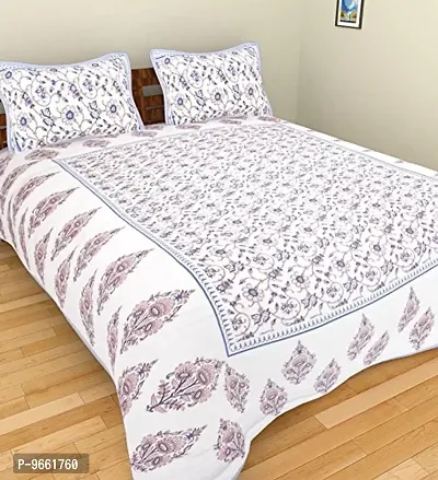 UniqChoice Jaipuri Print 100% Cotton Rajasthani Tradition King Size Double Bedsheet with 2 Pillow Covers(Grey Color)