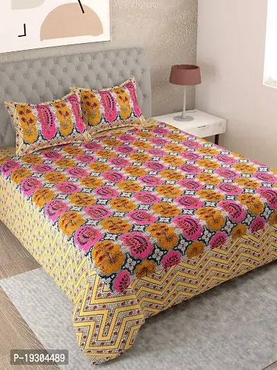 Comfortable Cotton Printed King Size Bedsheet with Two Pillow Covers-thumb0