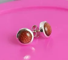 Ravishing Impressions Natural Stone 925 Sterling Silver 9 MM Stud Earrings Jewellery for Girl  Women-thumb1