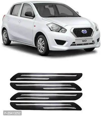 CADEAU Plastic Car Bumper Guard Black Silver Pack of 4 Datsun Go+ Universal For Car