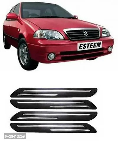 CADEAU Plastic Car Bumper Guard Black Silver Pack of 4 Maruti Esteem