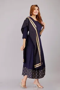 Women's Rayon Solid Anarkali Kurti with Printed Dupatta (Blue-3XL)-thumb2