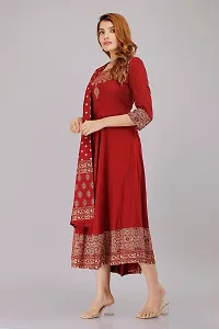 Women's Floral Printed Anarkali Kurti with Printed Dupatta (Maroon-3XL)-thumb3