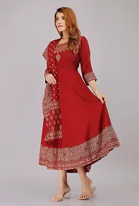 Women's Floral Printed Anarkali Kurti with Printed Dupatta (Maroon-3XL)-thumb4