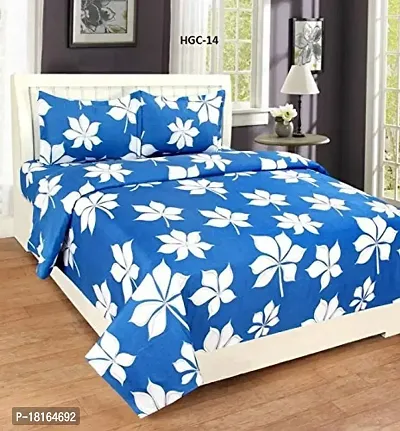 HomeStore-YEP 90GSM Glace Cotton Supersoft Double Bedsheet with 2 Pillow Covers - Size - 90x100 inchs, Blue