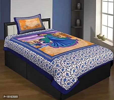 HomeStore-YEP Classic 144 TC Cotton Single Bedsheet with Pillow Cover - Abstract, Blue