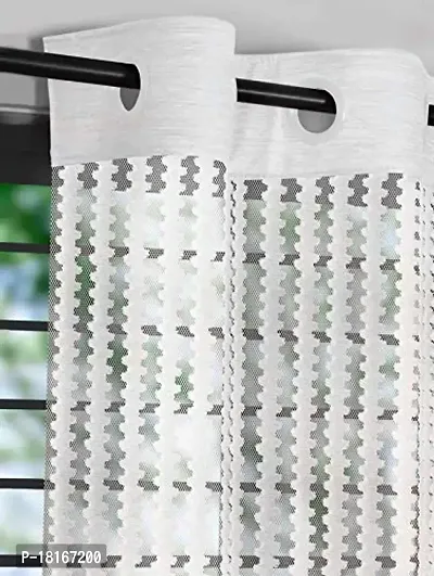 HomeStore-YEP Tissue Net Eyelets Rings Transparent Sheer Polyester Curtain (White, Window - 5 feet)