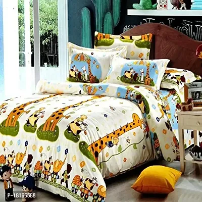 HomeStore-YEP Cartoon Print Bedsheet for Kids Double Bed Boys/Girls (Multicolour, 90 x 100 Inch) - Multi Animals