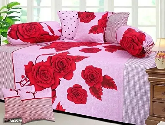 HomeStore-YEP Cotton Diwan Set of 8 Pcs - 1 Bedsheet, 5 Coushion Covers, 2 Bolster Covers-thumb0