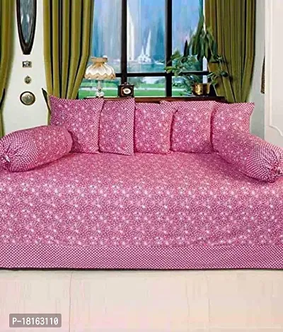 HomeStore-YEP Cotton Diwan Set of 8 Pcs - 1 Bedsheet, 5 Coushion Covers, 2 Bolster Covers