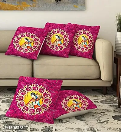 HomeStore-YEP Multicolor Polyester Jute Printed Cushion Cover 16 x 16 (Set of 5)