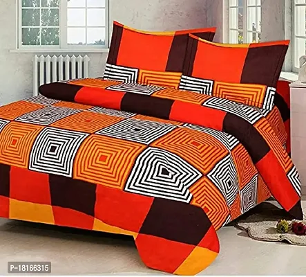 HomeStore-YEP 144 TC 3D Printed Poly Cotton Double Bedsheet with 2 Pillow Covers (Multicolour, 90 x 90 Inch) - Orange Color