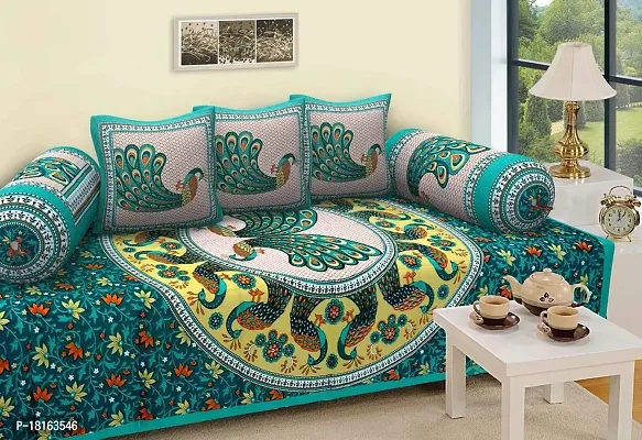 HomeStore-YEP Jaipuri Style 100% Cotton Rajasthani Tradition Set of 6 Piece Cotton 1 Single Diwan Set, 3 Cushion Cover 2 Booster - Abstract (Multicolor)