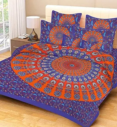 Multi Coloured Rajisthani Printed Double Bedsheets with Pillow Covers