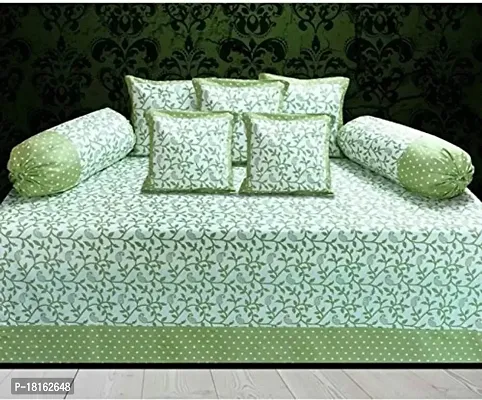 HomeStore-Yashika Emporium Cotton 140TC Diwan Set (90X60 Inch, Green)-thumb0