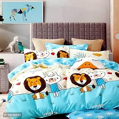 HomeStore-YEP Cartoon Print Bedsheet for Kids Double Bed Boys/Girls (Multicolour, 90 x 100 Inch) - Lion  Kitty-thumb0