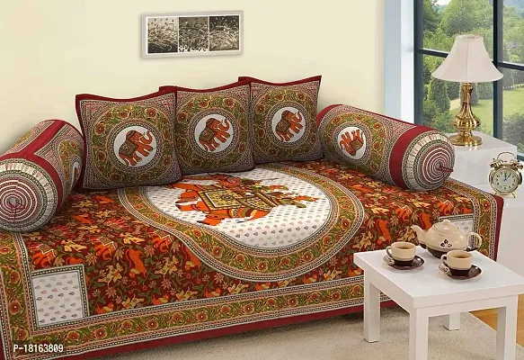 HomeStore-YEP Jaipuri Style 100% Cotton Rajasthani Tradition Set of 6 Piece Cotton 1 Single Diwan Set, 3 Cushion Cover 2 Booster - Abstract (Multicolor)-thumb0