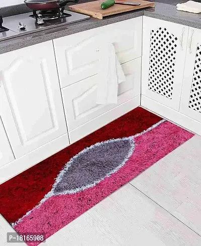 HomeStore-YEP 2 Pc Mat and Runner Combo for Kitchen Floor  Bedroom, Big Size  Washable 17x47 inches and 16x24 inches, Maroon  Pink-thumb2