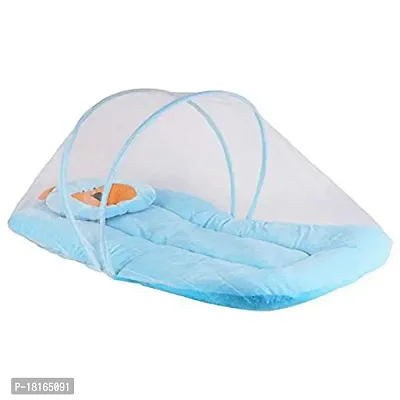 HomeStore-YEP Velvet Bedding Set with Foldable Mattress, Mosquito Net  Pillow Mosquito Net (Style - Plain, Color - Sky Blue)-thumb0