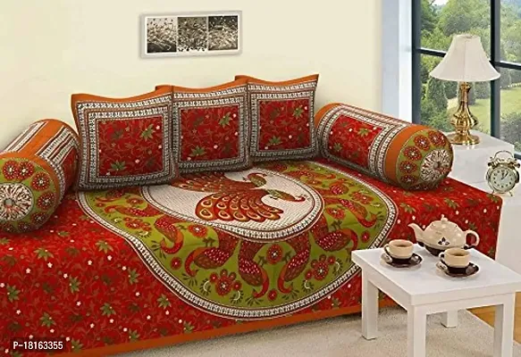 HomeStore-YEP Jaipuri Style Cotton Rajasthani Tradition Set of 6 Piece Cotton 1 Single Diwan Set, 3 Cushion Cover 2 Booster - Abstract (Multicolor, Standard)-thumb0