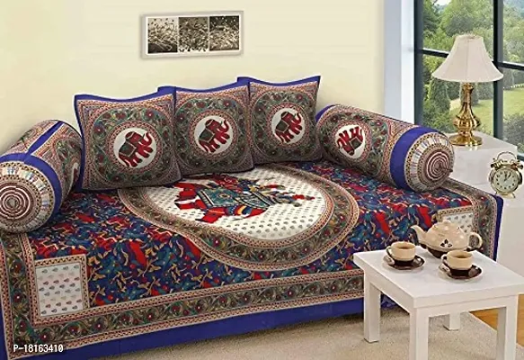 HomeStore-YEP Jaipuri Style 100% Cotton Rajasthani Tradition Set of 6 Piece Cotton 1 Single Diwan Set, 3 Cushion Cover 2 Booster - Abstract (Multicolor)