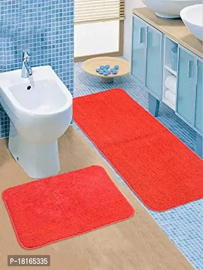 HomeStore-YEP Plain Anti Skid Microfiber Runner Kitchen Combo Door Mat| Floor Mat for Your Home  Kitchen (Grey,16x54 Inch-16x24 Inch)-Pack of 2 (Plain Red)