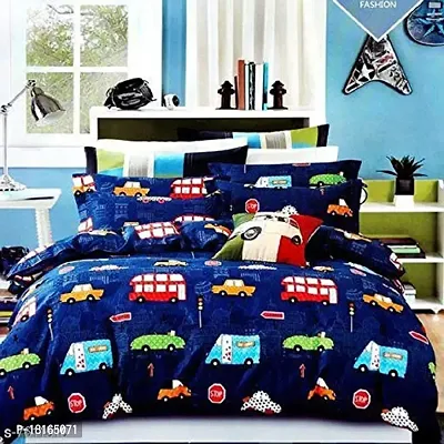 HomeStore-YEP Cartoon Print Bedsheet for Kids Double Bed Boys/Girls (Multicolour, 90 x 100 Inch) - Cars  Buses Print-thumb0