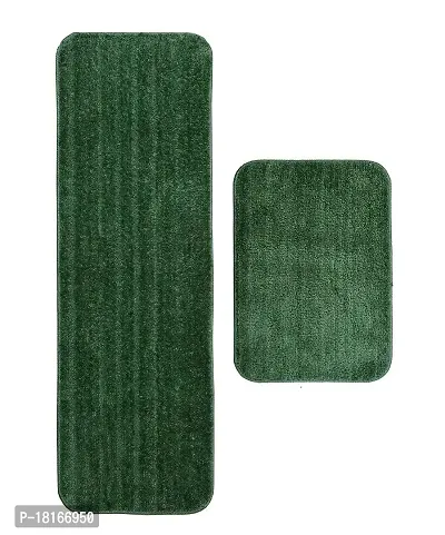 HomeStore-YEP Plain Anti Skid Microfiber Runner Kitchen Combo Door Mat| Floor Mat for Your Home  Kitchen (Grey,16x54 Inch-16x24 Inch)-Pack of 2 (Plain Green)-thumb2