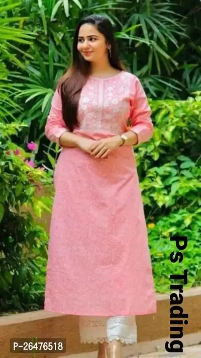 women pink embroidery kurta with pant-thumb0